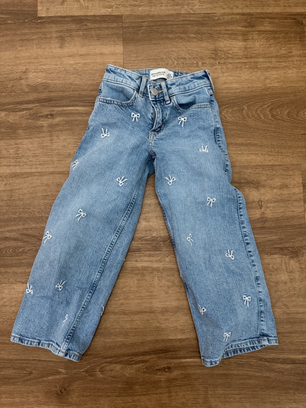 abercrombie kids Light Blue Denim Jeans with White Bow Embroidery